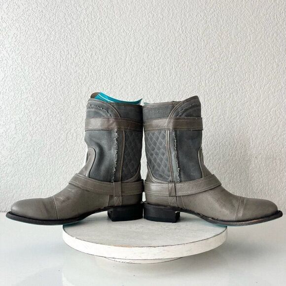 Lane Dustoff Women’s Western Moto Boots Gray Leather Harness Zip Ankle Size 7.5 - Picture 7 of 11